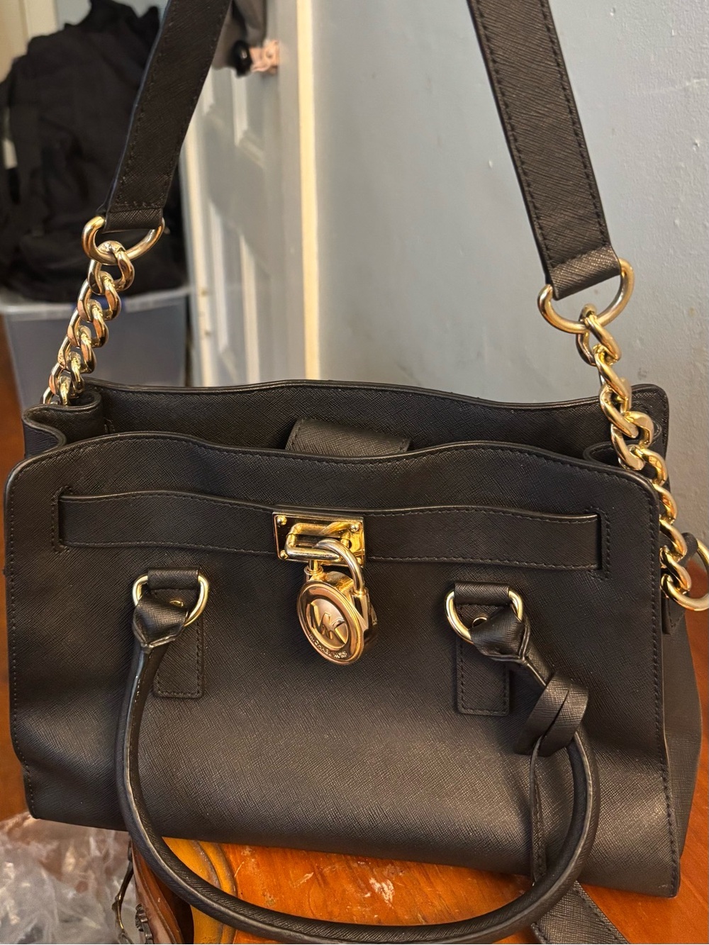Black Saffiano Tote with Gold Hardware